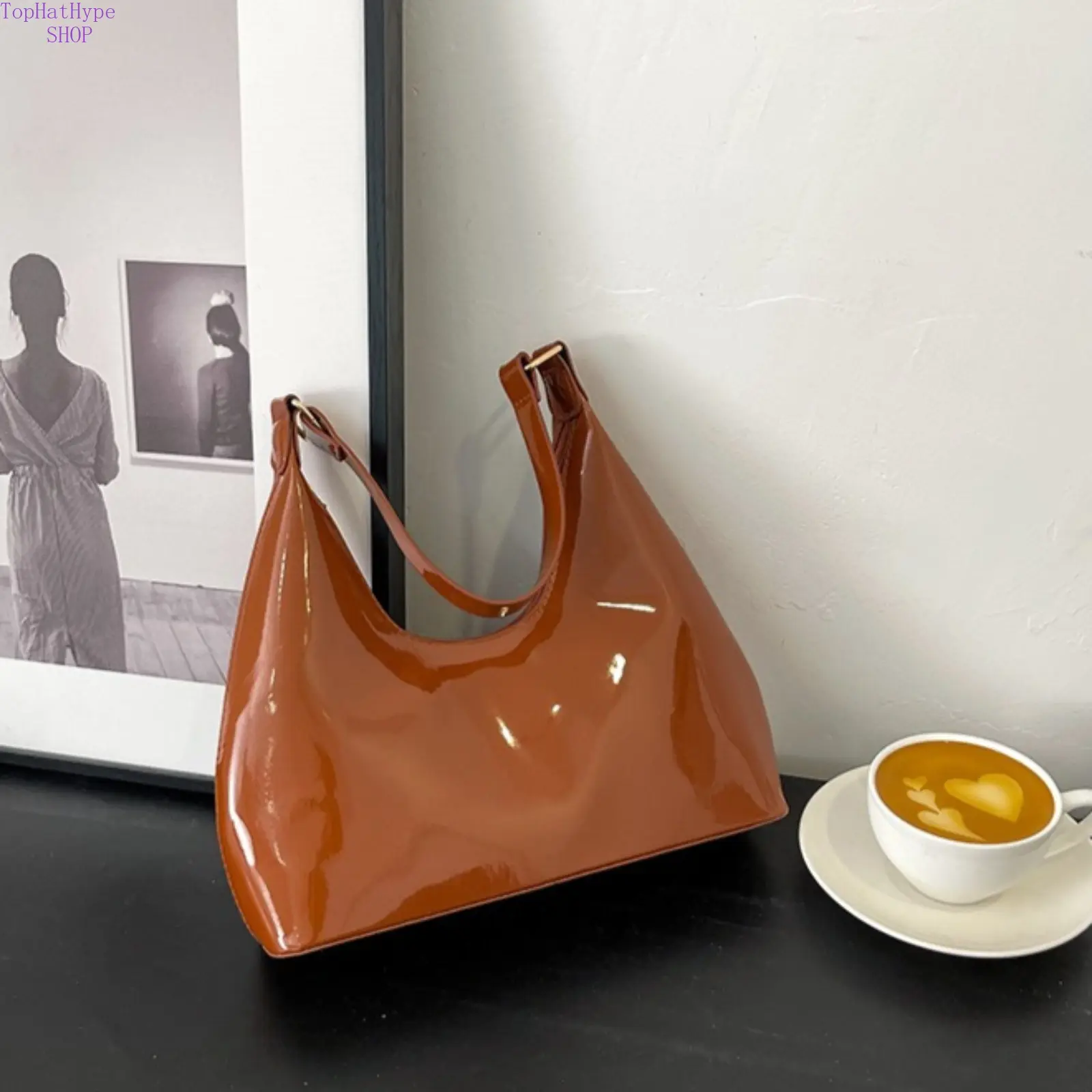 Women's Shoulder Bag in Glossy Patent Leather - Chic Underarm Top Handle Purse, Waterproof & Lightweight for Daily Commute or Parties, Bags, Shoulder Bag For Women