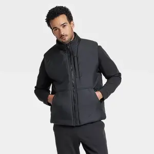 All In Motion Men's Puffer Vest Sleeveless Jacket Recycled Front Pocket