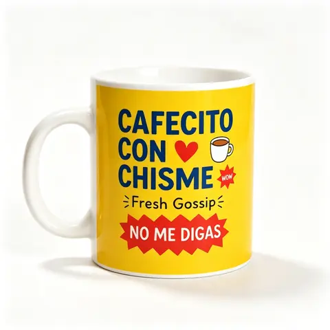11oz Classic Print Ceramic Coffee Mug - "Cafecito Con Chisme No Me Digas" Spanish Funny Slogan, Latin Humor Single Mug, Coffee Time Hispanic Gift Cup, Washable Printed Drinkware