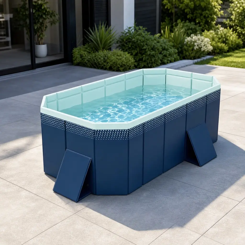 1.6m PVC Folding Pool Not Inflatable Outdoor Bathtub for Summer Cooling, 620L 165GAL Capacity, Easy Setup Patio Backyard Garden Pool for Adults Kids, Blue, Blue Color Options, PVC Material, Product Dimensions: 42.13 W x 65.35 D x 17.72 H in