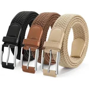 Stretchy Golf Belts for Men, 3-Pack Elastic Braided Belt for Golf Pants Jeans, 1 3/8" Casual Woven Men's Belt