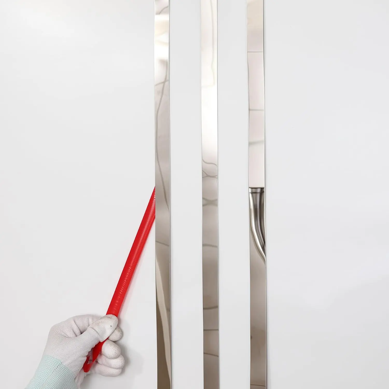 Self Adhesive Waterproof Wall Panel Molding Trim, Silver Metalized Mirror-Like Finish Peel-and-Stick Strip for Mirror Frame, Wall, Home DIY Decoration (16.4 ft x 0.4 in)