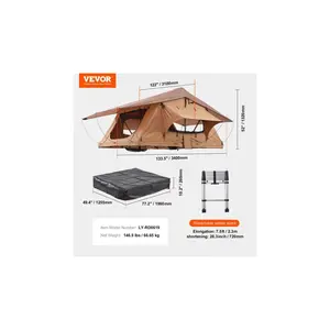 VEVOR Rooftop Tent Hard Shell, Naturnest Rooftop Tent Hardshell for 2-3 Person, Folding Hard Shell Roof Top Tent with Telescopic Ladder Mattress PVC Cover Bag, Waterproof for Jeep SUV Van Pickup Truck