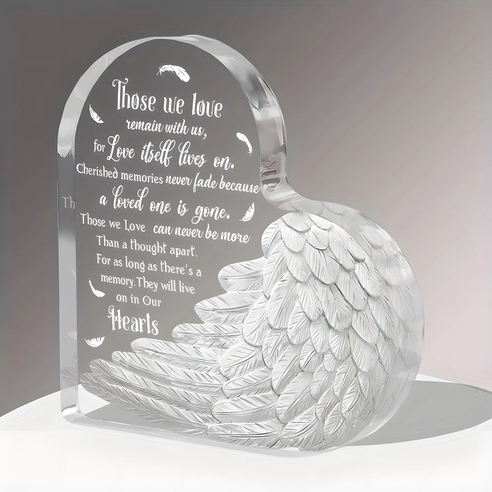 Angel Wing Design Acrylic Ornament, 1 Count Memorial Gift, Artificial Feather Figurine Desktop Decoration for Home Office, Aesthetic Room Decoration, Home Decor, Decorative Plaque, Gift for Friend & Family, Acrylic Plaque Decor, Home Decor Aesthetic