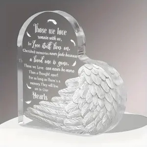 Angel Wing Design Acrylic Ornament, 1 Count Memorial Gift, Artificial Feather Figurine Desktop Decoration for Home Office, Home Decor, Decorative Plaque, Gift for Friend & Family, Acrylic Plaque Decor