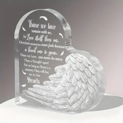Angel Wing Design Acrylic Ornament, 1 Count Memorial Gift, Artificial Feather Figurine Desktop Decoration for Home Office, Aesthetic Room Decoration, Home Decor, Decorative Plaque, Gift for Friend & Family, Acrylic Plaque Decor, Home Decor Aesthetic