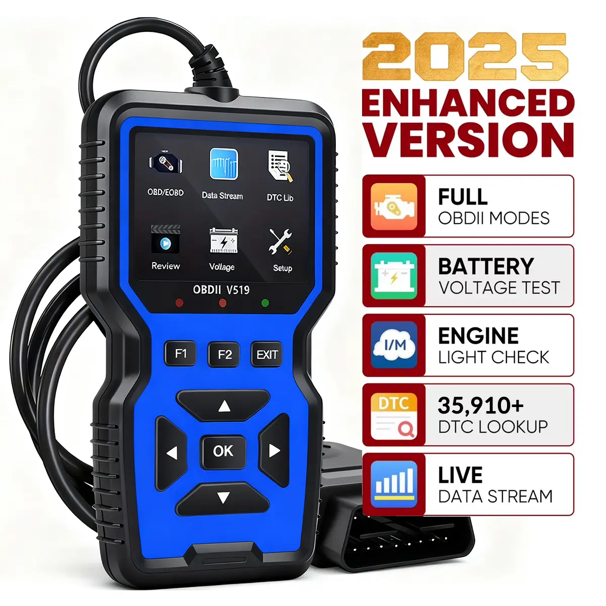 OBD2 Scanner Diagnostic Tool - Check Engine Light Code Reader with Reset Function, Data Stream, I/M Readiness, Full Functions, EVAP and O2 Test, Compatible with All 1996+ Vehicles, Automotive Scanner, Vehicle Diagnosis, User-Friendly Interface fathersdayg