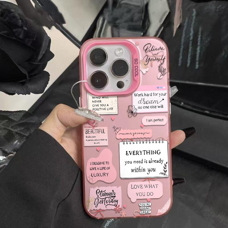 Pink Style Growth Quotes Phone Case Durable Hard Acrylic Back Case With An Anti-Yellowing Coating, Made From High-Quality Designed For Reliable Drop Protection For Your Phone For iPhone 17.16.15.14.13.12.11.X.XS.XSMAX.XR.8.7