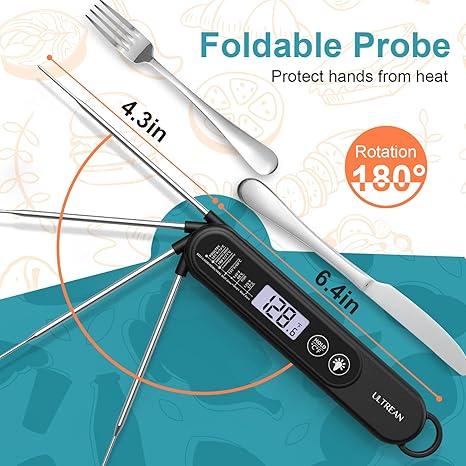 Digital Meat Thermometer with Instant Read – Ultra-Fast Food Thermometer, Waterproof, Backlit Display, Foldable Probe for BBQ, Grill, Oven & Cooking