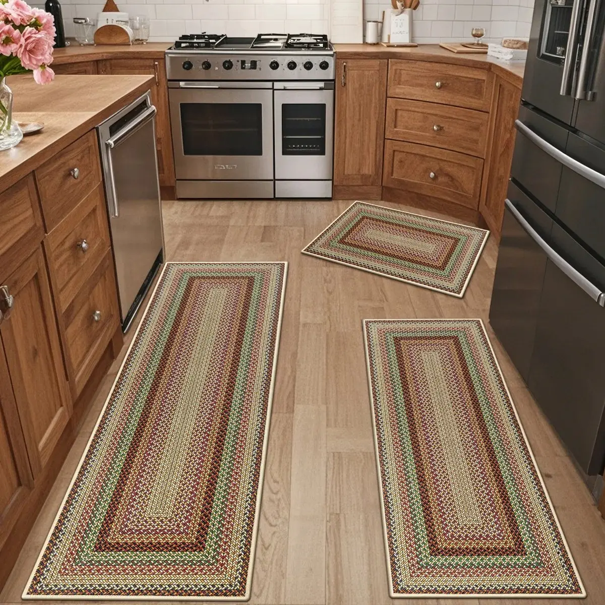[SeptemberRestock] HEBE Boho Kitchen Rug Sets 3 Pieces, Washable Kitchen Mats for Floor, Non Slip Soft Kitchen Area Rug Floor Mat for Kitchen, Laundry