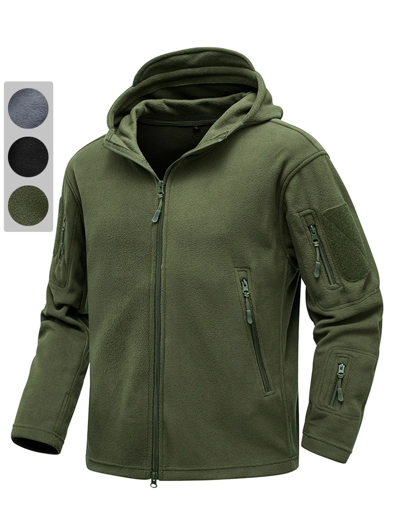 Men's Fall Winter Hooded Fleece Tactical Jacket, Multi-Pocket Functional Design, Outdoor Adventure Hiking Camping, Daily Commute