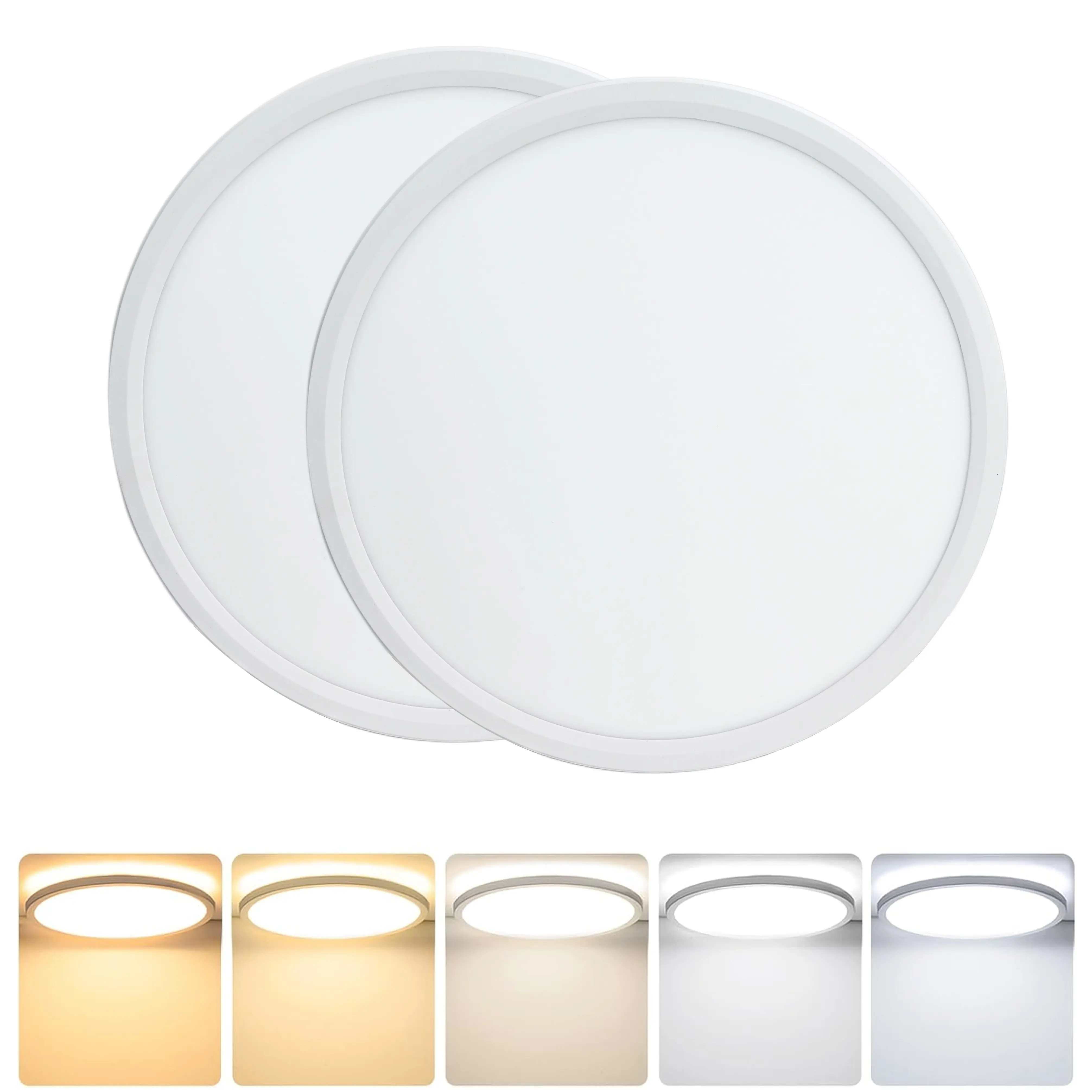 2-Pack 16-Inch LED Flush Mount Ceiling Light 40W 4800LM Round Light Fixture 5 Color Temperature Selectable Super Slim Large Flat Ceiling Lamp for Living Dining Room White