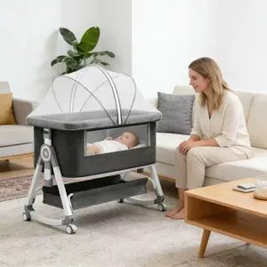 Premium 3 in 1 Baby Bassinet Bedside Sleeper for Newborn 0–6 Months, Height Adjustable Portable Crib with Wheels, Breathable Mesh, Mosquito Net, Mattress & Storage Basket foldable cot new gifts folding bed sidesleeper design