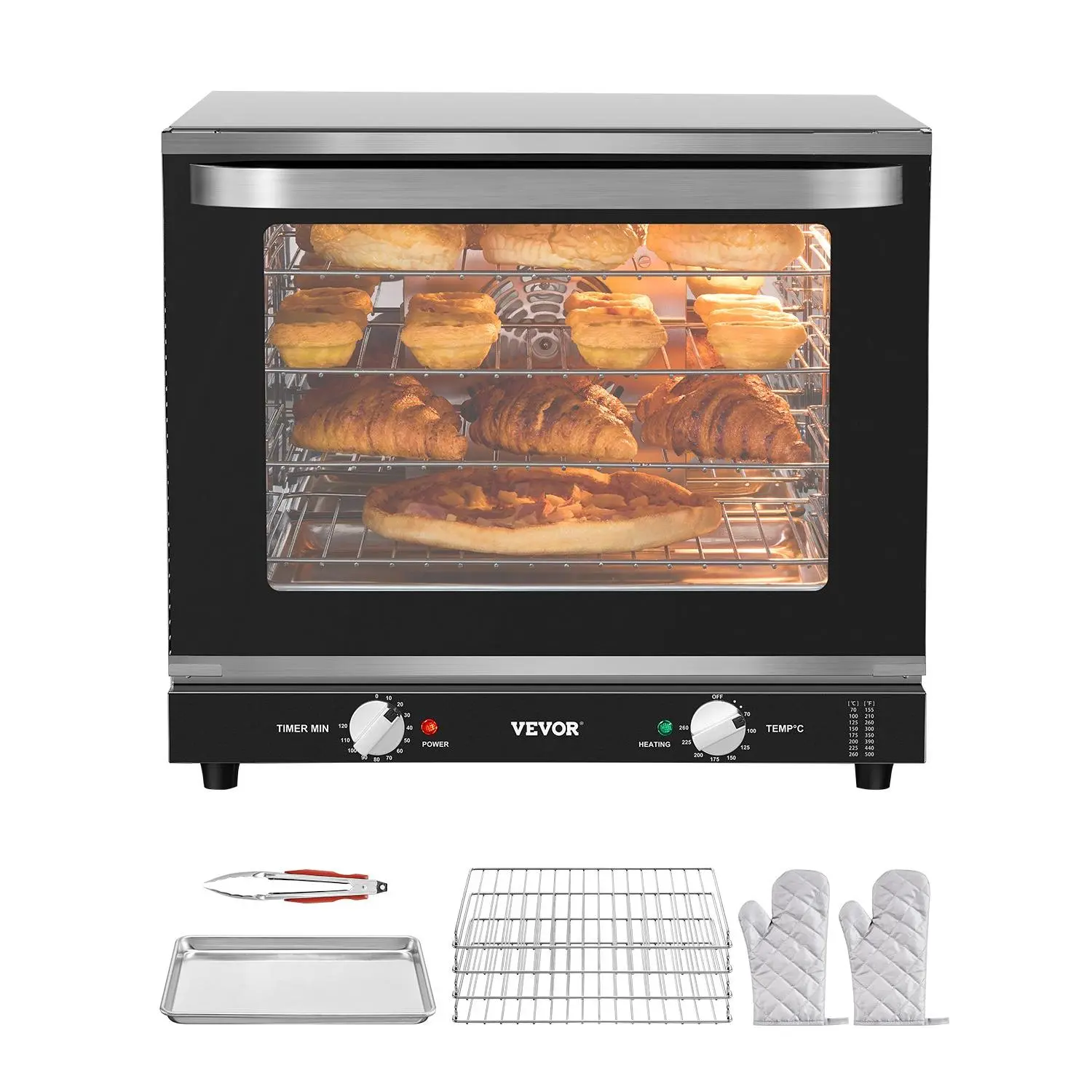 Summervibes VEVOR Commercial Countertop Oven, 66L 4-Tier Toaster Ovens with Tempered Glass Door, Wire Racks Tray, 2800W Stainless Steel Baking Ovens for Restaurant Bakery (AC208240V, 60Hz, 6-20P Plug Output)