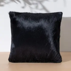 Solid Black Cowhide Pillow
