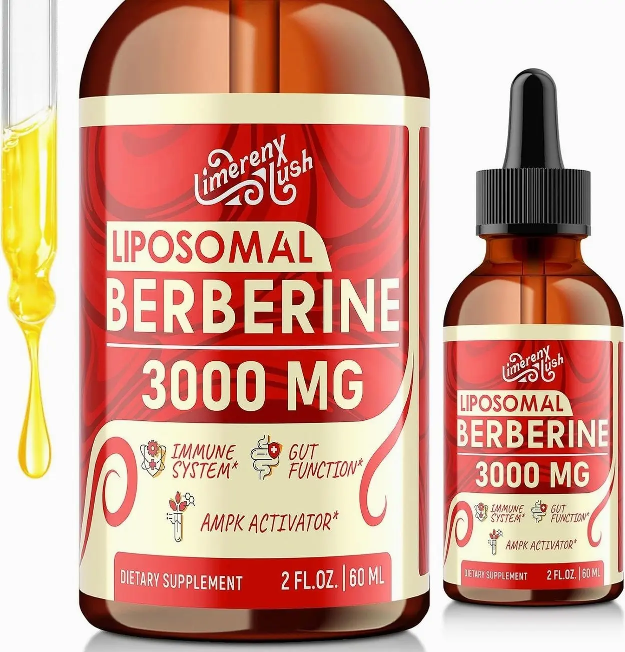 Liposomal Berberine Supplement - 3000mg Berberine Complex Activating AMPK & GLP-1, Berberine HCL Liquid Drop with Ceylon Cinnamon, Green Tea, Bitter Melon, Turmeric and Prebiotic Blend for Women & Men