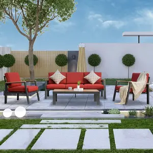 Domi Patio Conversation Sets Aluminum, 4 Pieces Outdoor Patio Furniture Metal Sectional Sofa with 6.8 Inch Cushion&Coffee Table, Patio Furniture Sets for Balcony, Porch