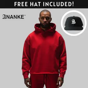 ANANKE Fate Heavyweight Fleece Cropped Raw Hem Hoodie - Oversized Long Sleeve Casual Minimalist Style 360 GSM Cotton Blend Fashion Menswear