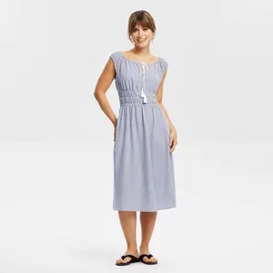 Women's Cap Sleeve Tassel Drawstring Midi Dress - Universal Thread™ Blue Striped S