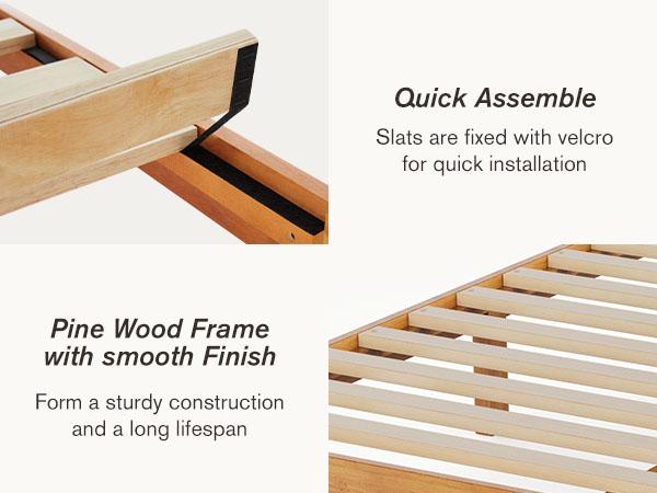 Wood Bed Frame, Platform Mattress Foundation with Support Slats, Natural Pine Color, Easy Assembly, No Spring Needed