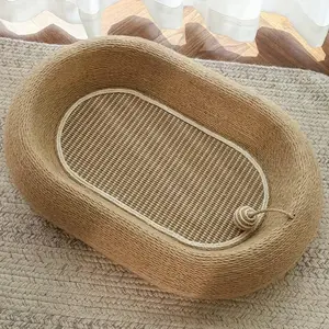 24 Inch Deep Dish Sisal Cat Bed with Woven Jute Mat for Scratching and Napping