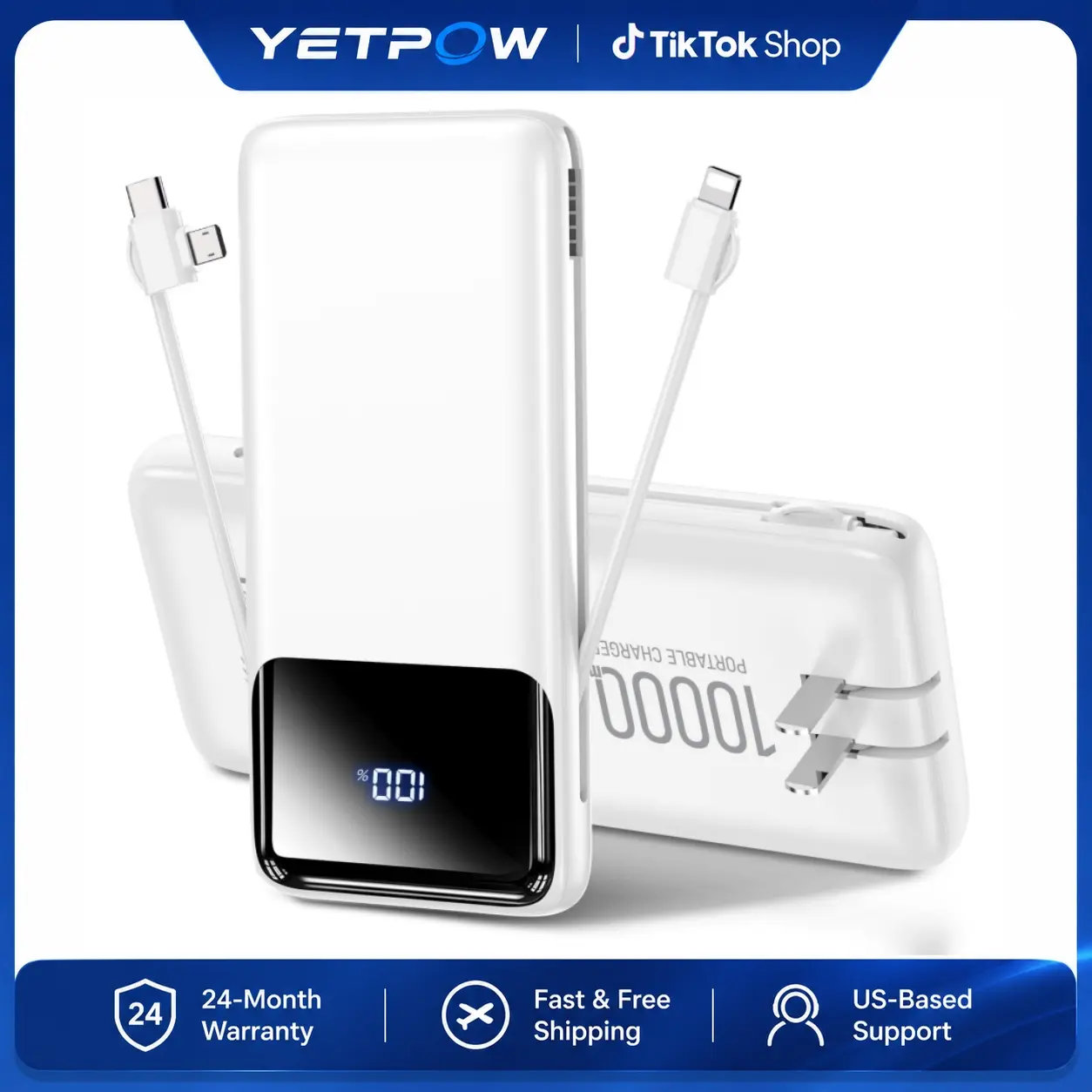 Power Bank, 10000mAh Portable Charger with 4 Built-in Cables, 22.5W Fast Charging, 6 Outputs, LED Display Battery Pack for iPhone Android iPad Travel, K11 tiktokshopbacktoschool,back to school,back to school haul