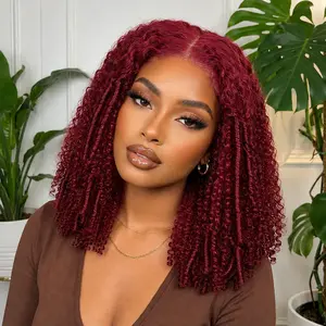 2026 New 99J Burgundy 250% Density Burmese Curly Wig with Layer Finger Coil Ends 5x5 HD Lace Closure Wigs Human Hair Ready To Wear Glueless Wig with Invisible Drawstring Summer Wig