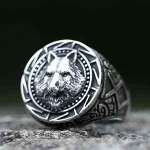 New Men's 316L Stainless Steel Ring Viking Wolf Ring Punk Animal Ring For Men Women Fancy Jewelry