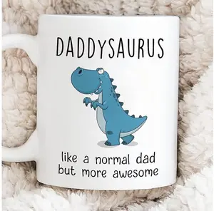 DADDYSAURUS Coffee Mug for Dad - Funny Gifts for Dad from Daughter, Son, Kid - 11oz T-rex Daddy Mug - Fathers Day Funny Ceramic Coffee Cup, Sarcastic Humor Drinkware