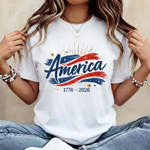 Unisex 250th Anniversary USA Flag T-Shirt, Casual 100% Cotton Graphic Tee for a Patriotic 4th of July Outfit