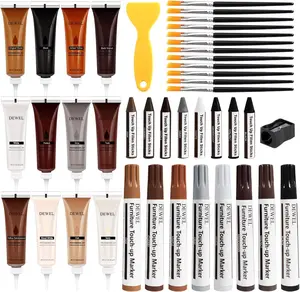 DEWEL Wood Furniture Repair Kit, Upgrade Wood Filler, Furniture Touch Up Markers with Wax Sticks, 42 Count Floor Touch Up kit for Scratches, Cracks, Hole, Laminate, Table, Bedposts