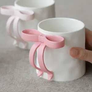 Bowknot Design Coffee Cup Creative irregular surface ceramic cup, mug coffee cup, tea cup for home decoration, gift for friends, couples, and family, drinking vessel