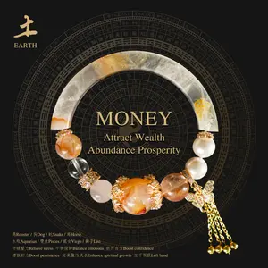 Natural  Golden Garden Quartz Crystal Jade Bangle Bracelet Attract Wealth and Good Fortune Oriental Aesthetics Strong Energy.