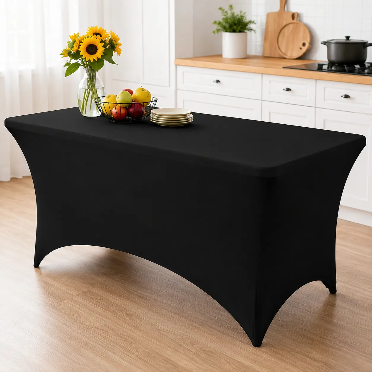 1/2PCS 6FT Fitted Rectangular Spandex Tablecloth - Elastic Fitted Fabric, Easy-Clean & Spill Resistant, Washable Wrinkle-Resistant Desk Protector with Easy Maintenance for Home Parties, Instantly Upgrades Kitchen & Dining Space