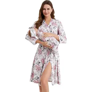 Vintage Maternity Robe and Baby Receiving Blanket, Matching Mommy Labor Delivery Robe and Swaddle Set