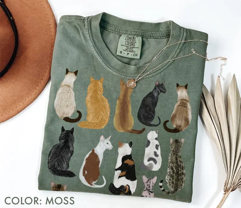 Comfort Color Vintage Cat TShirt, Retro Cat Breeds Graphic Tee, Cute Cat Mom Gift, Pet Owners Gift, 90s Oversized Animal T-Shirt, Kitten TShirt
