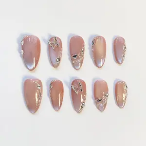 Sparkle Pink Press on nails long almond nails/Pink Nails/Pink Cat Eye Nails