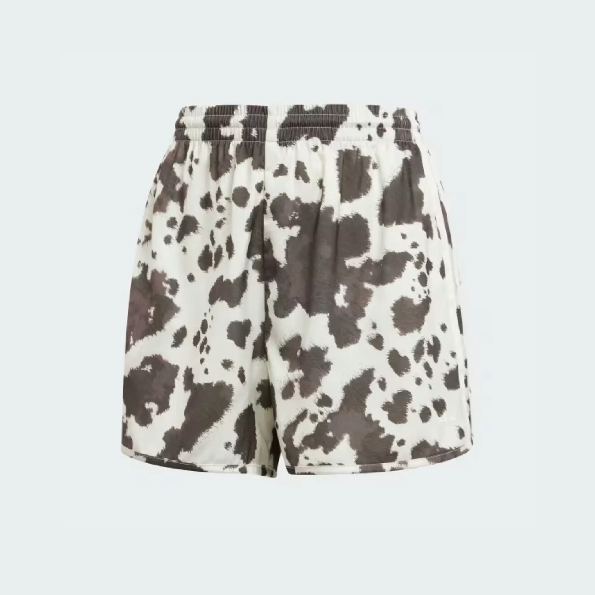 Women's Chic Cow Print Satin Shorts, Casual Relaxed Fit Bottoms for Street Style and Fall Outfits, Animal Print, Festival Wear, Sporty Chic, Elastic Waist, Fluid Move