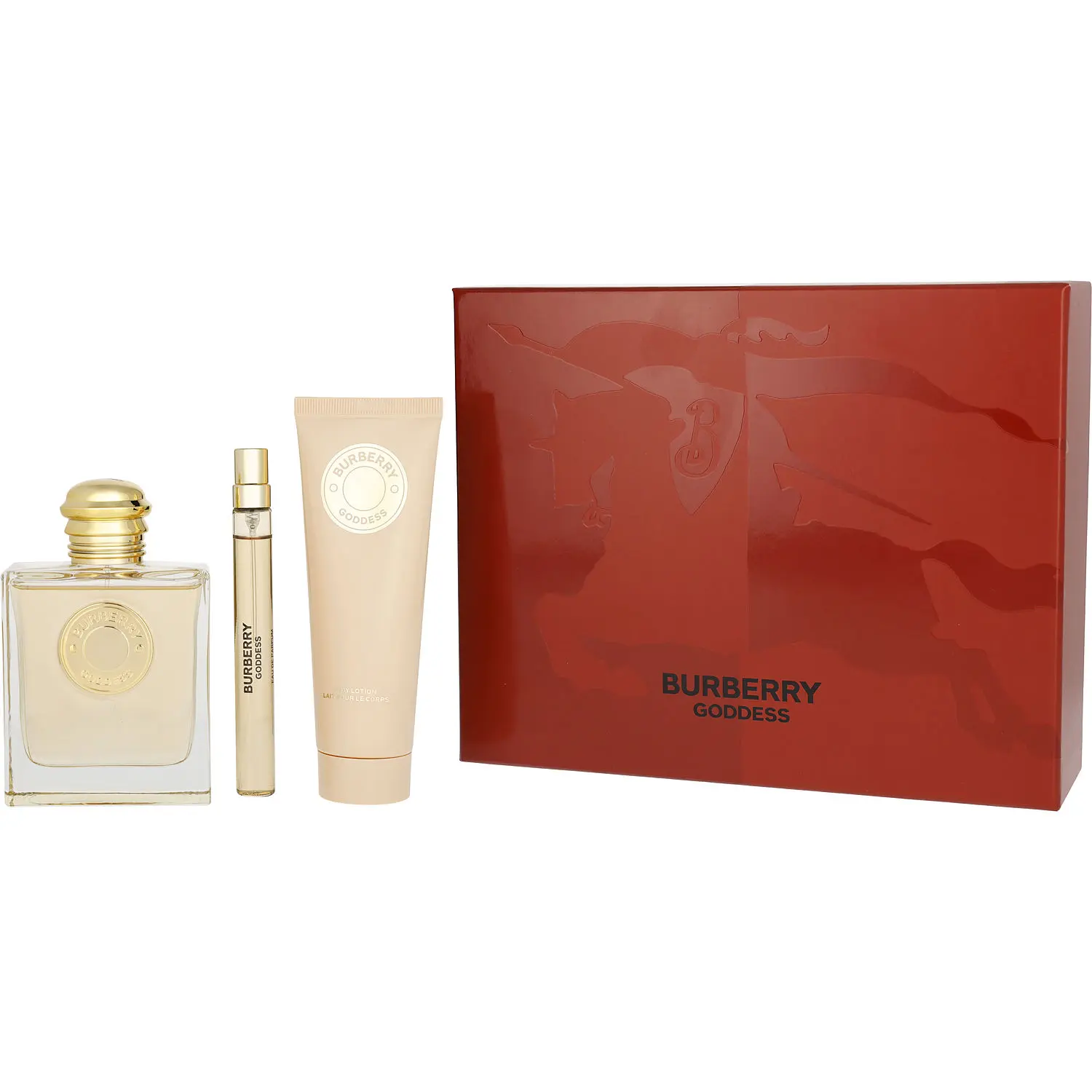 Burberry Goddess Set-Eau De Parfum Spray Refillable 3.3 Oz & Body Lotion 2.5 Oz & Eau De Parfum Spray 0.33 Oz Mini For Women