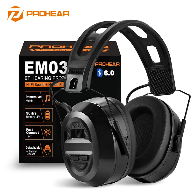 ROHEAR EM039 Bluetooth 6.0 Noise Cancellation Hearing Protection Earmuffs, 120H Playtime, Safety Headphones for Lawn Mower, Weed Wacker, Yard Work & Lawn Care Tools, Black