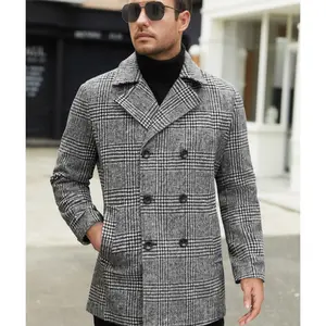 COOFANDY Men's Double Breasted Pea Coat Winter Overcoat Short Trench Coat Notched Collar