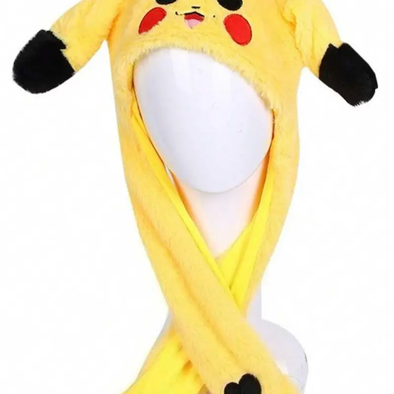 Pika hat - moving ears warm fluffy yellow hat with long paws for inflatable ears
