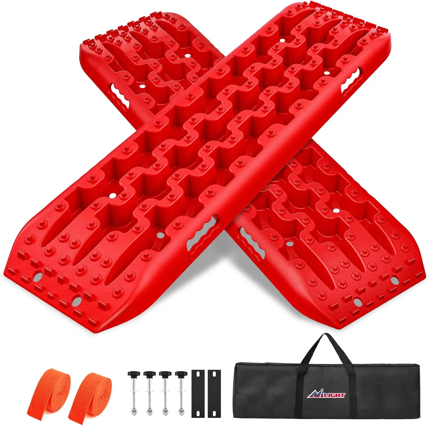 Nilight Offroad Traction Tire Mats - Reinforced Nylon, Lightweight, High Durability, Tensile Strength, Tooth-Bite Grip, 4WD Vehicles Compatible, Mud/Sand Pull, 1 Set Mount Kit, Zipper Bag, 2 Leashes, Red, All Terrain Roof Rack