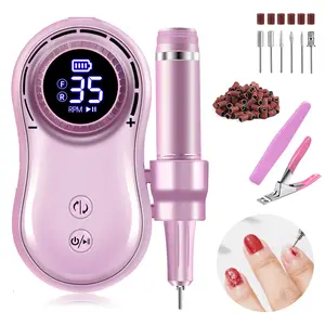 Professional Nail Drill Machine for Acrylic Nails, 35000 RPM Electric Nail File with 6 Bits, 50 Sanding Bands – USB Rechargeable, Portable Electronic Nail Filer for Home Salon Manicure Tools