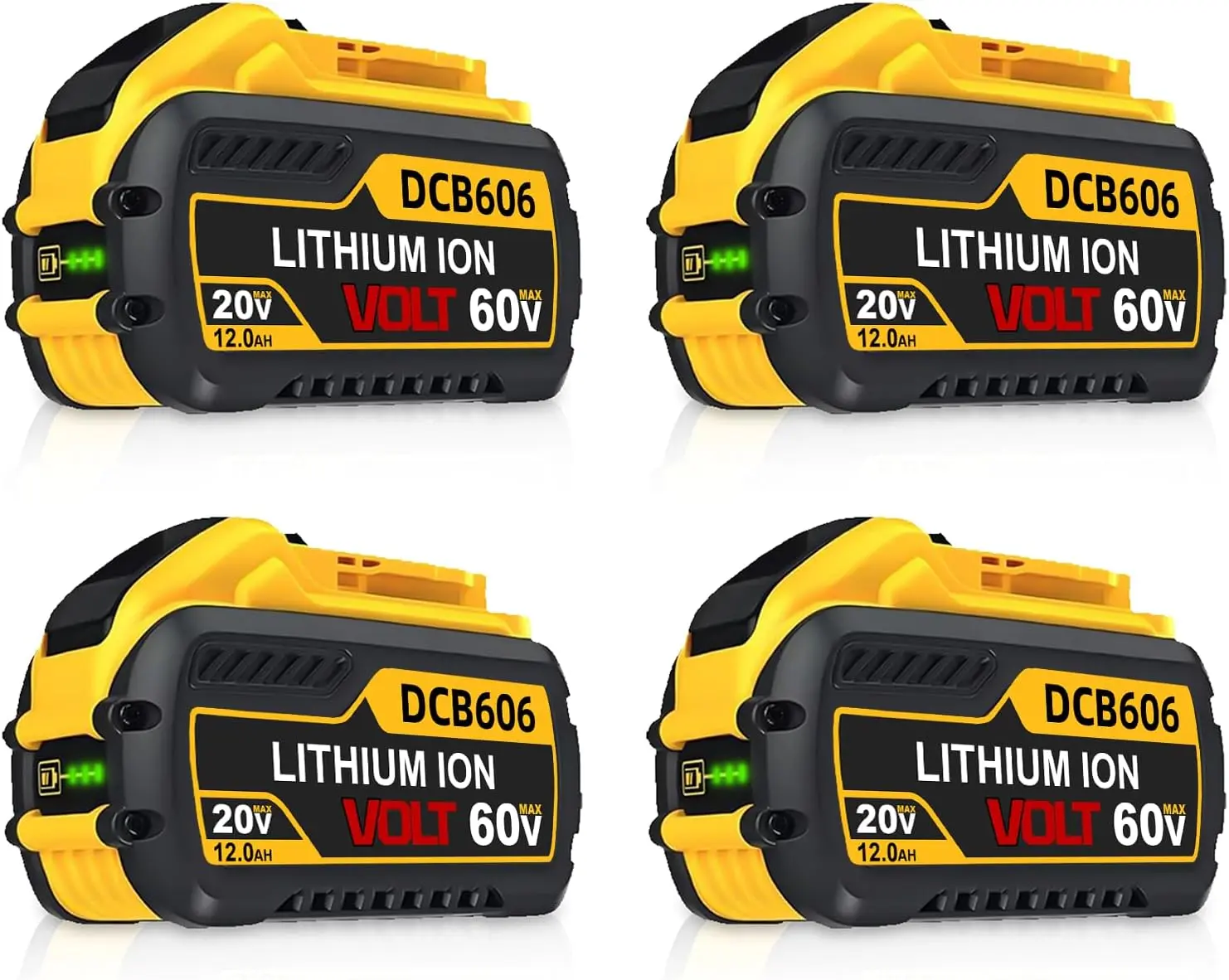 4Pack 12.0Ah 20V/60V MAX Replacement for DEWALT 60V Battery DCB606 DCB609 DCB612 Compatible with DeWalt 20V/60V Cordless Power Tools Lithium High Capacity Cordless Tool Batteries Lithium Ion Battery Drill Battery Lithium Battery