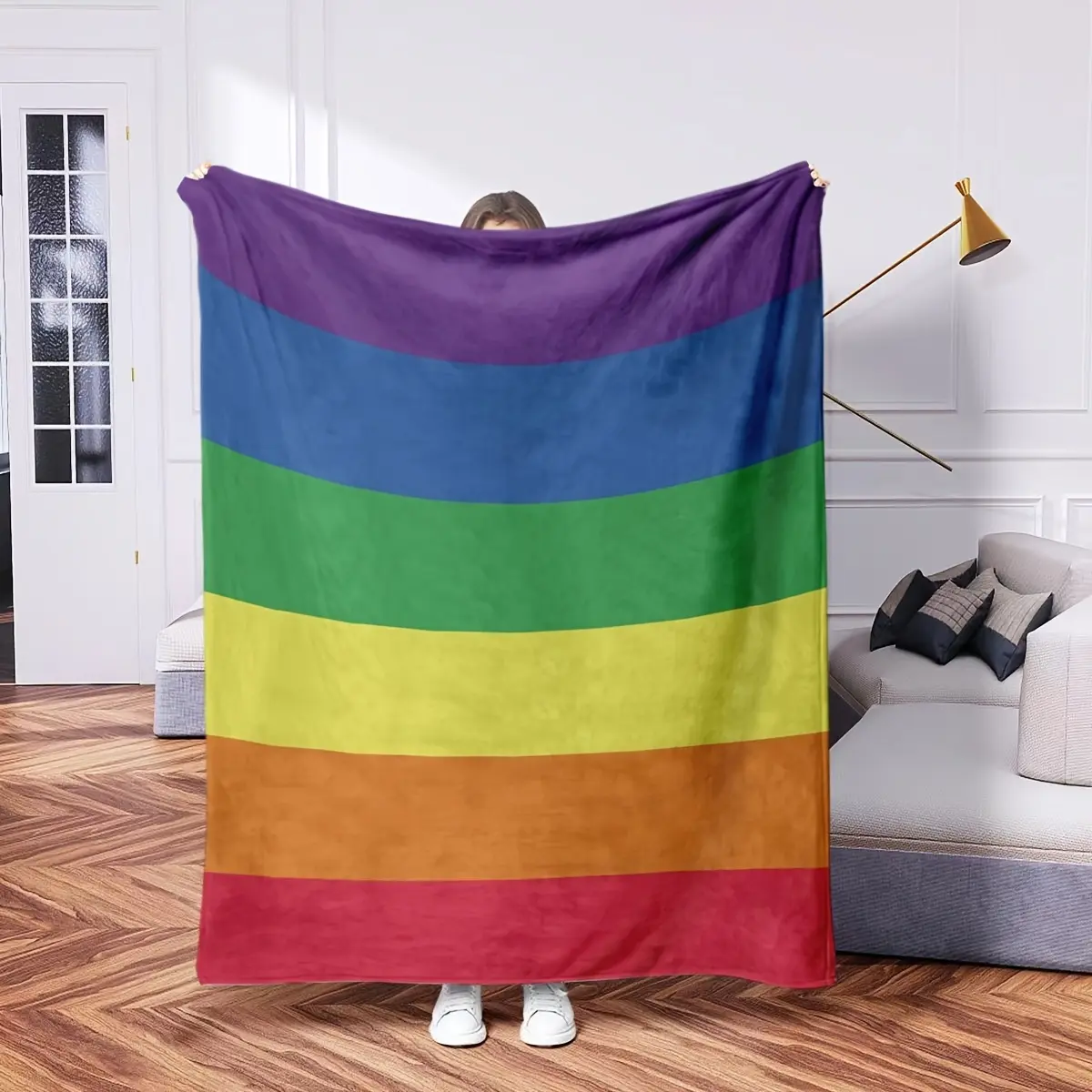 Ultra-Soft Fuzzy Rainbow Fleece Blanket - Double-Sided Striped, Wrinkle-Resistant, All-Seasons Cozy Throw for Bed & Couch, Child-Friendly Home Decor Accent, Holiday Gift (Christmas, Valentine, Thanksgiving, Father's Day), Hand Wash Only