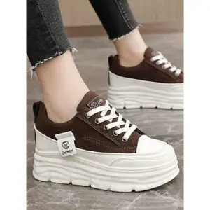Women's Fashionable Lace Up Platform Sneakers, Casual Comfortable Round Toe Wedge Shoes for Daily Wear, Perfect for Students and Outdoor Sports