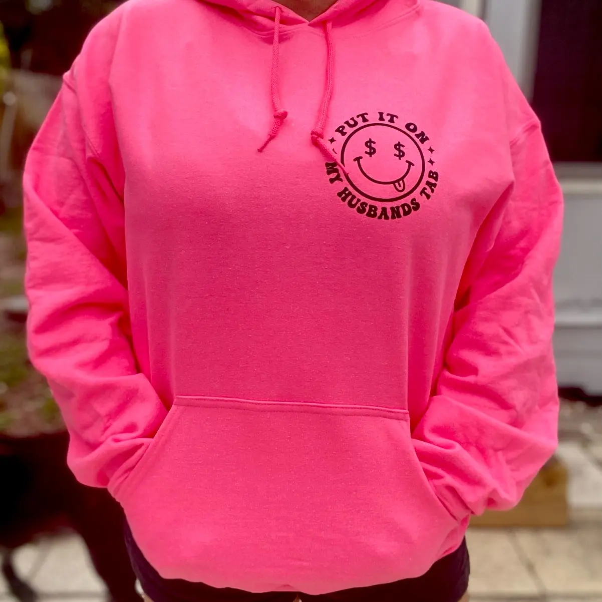 Put It On My Husbands Tab | Neon Pink Hoodie