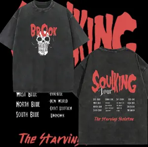 Brook "SoulKing Tour" Washed Oversized Tee – Double-Sided Print One Piece Shirt | Vintage Streetwear Unisex T-Shirt | Heavyweight Cotton Anime Manga Tee | Gift for Anime Fans