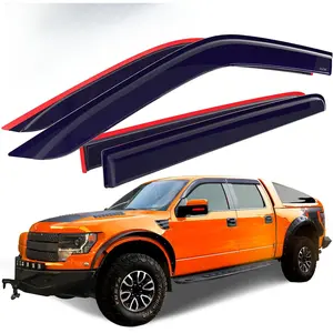 Outside-Mount Rain Guards Window for 2009-2014 Ford F-150 SuperCrew & 2010-2014 SVT Raptor SuperCrew Dark Smoke 4-Piece Set with Thicker in-channel Extra Durable Rain Guard Vent Full-Size Deflectors